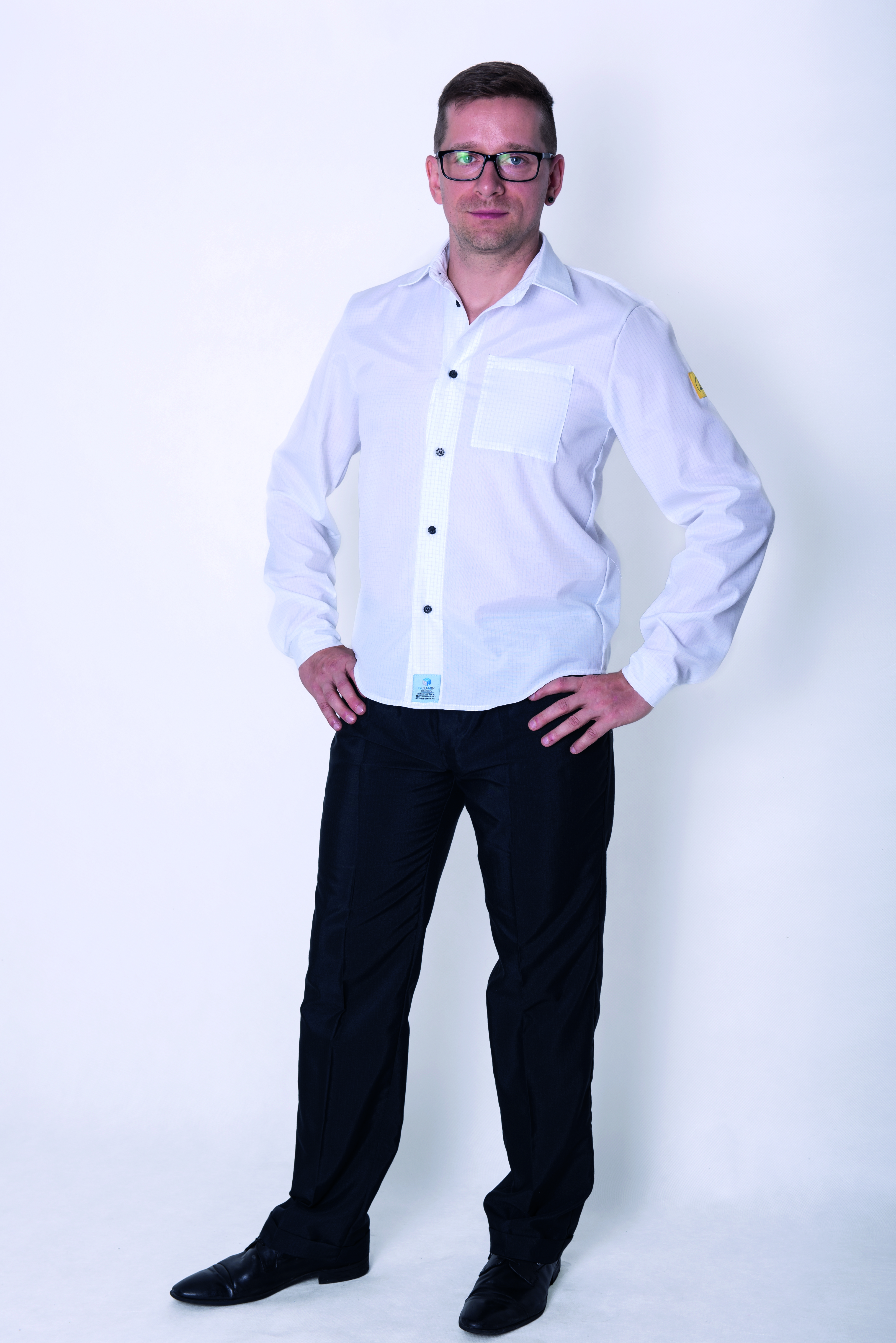 ESD Oxford Shirts Unisex Business ING White Shirts With Long Sleeves & Breast Pocket CT35 Fabric